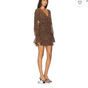 Show Me Your MuMu fleetwood mini Brown Leopard Long Sleeve Dress